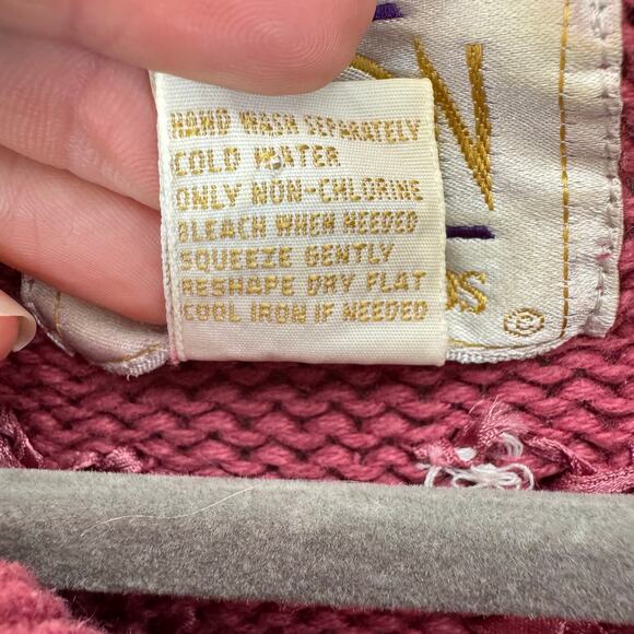 Ninon De Lenclos Vintage Pink Mock Neck Cable Knit Ribbon Embellished Sweater L - Picture 7 of 7